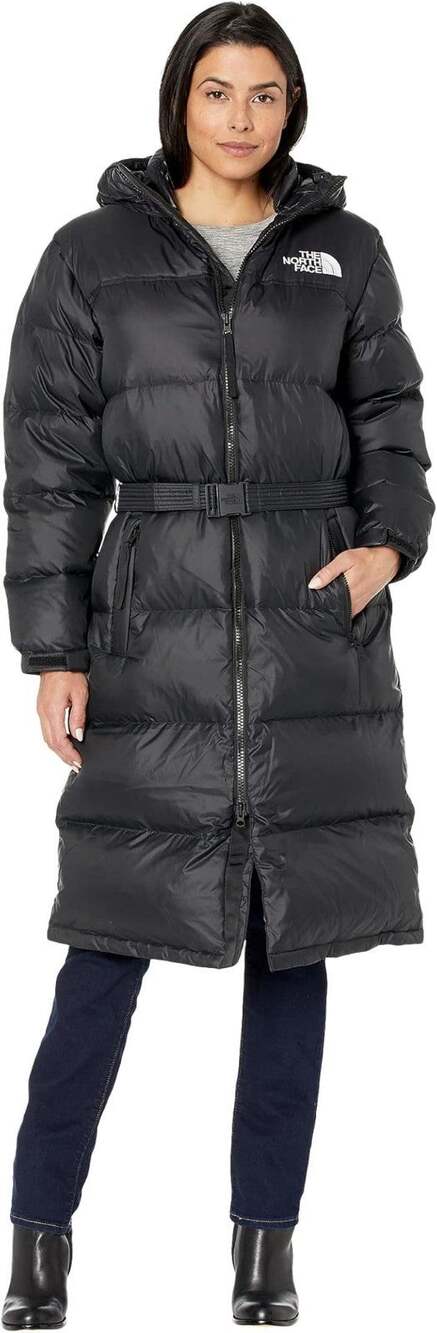 The North Face Nuptse Belted Long Parka Womens XL Black 700 Down NWT
